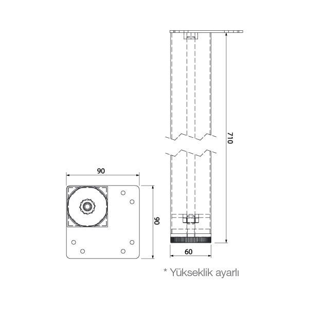 Hafele Masa Ayağı Pandor 60x710mm Mat Siyah Renk