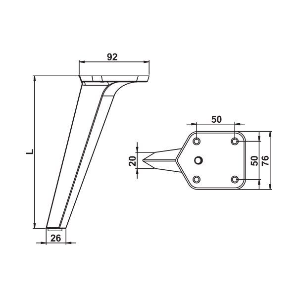 Hafele Mobilya Ayağı Sharp 160mm Mat Siyah Renk