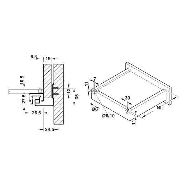 Hafele Gizli Ray Matrix Um A30, Tam Açılım Bas Aç 550mm