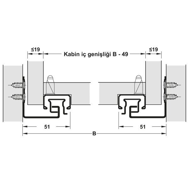 Hafele Gizli Ray Matrix Um A30, Tam Açılım Bas Aç 550mm