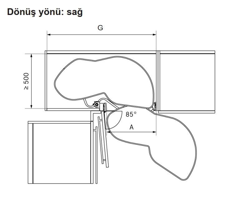 Hafele Lemans2 Sağ Kiler Seti 45/125cm, Antrasit