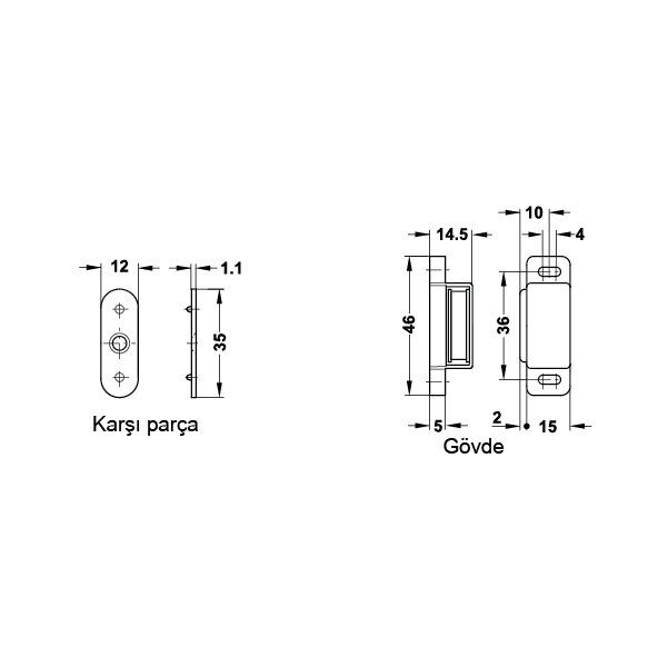 Hafele Mıknatıs 2kg 17x14,5x46mm, Kahve Renk