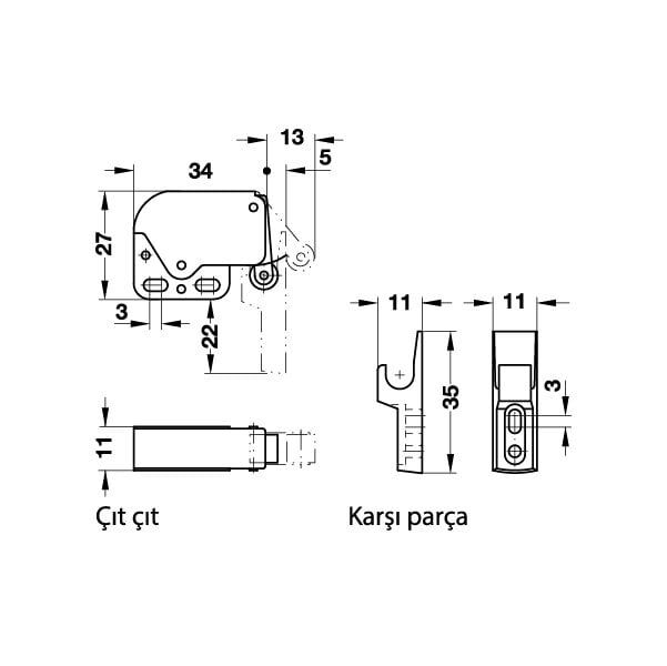 Hafele Mini Latch Yaylı Bas Aç Çıt Çıt