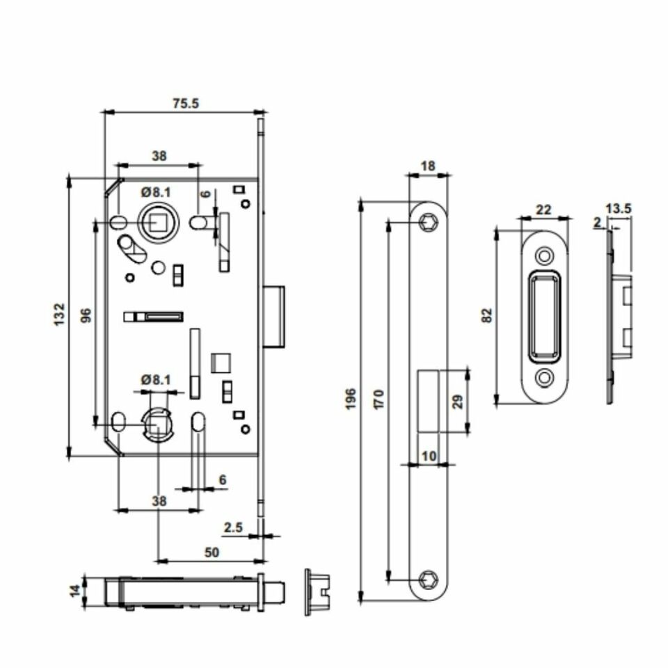 Hafele Manyetik Kilit Banyo Tipi (WC) 50/18mm Parlak Altın