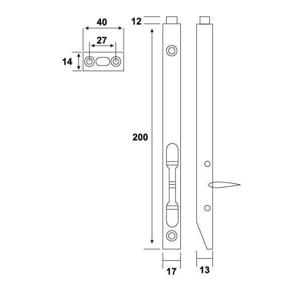 Hafele Bolt 02 Sürgü Mandallı 17x200mm, Mat Paslanmaz Çelik Renk